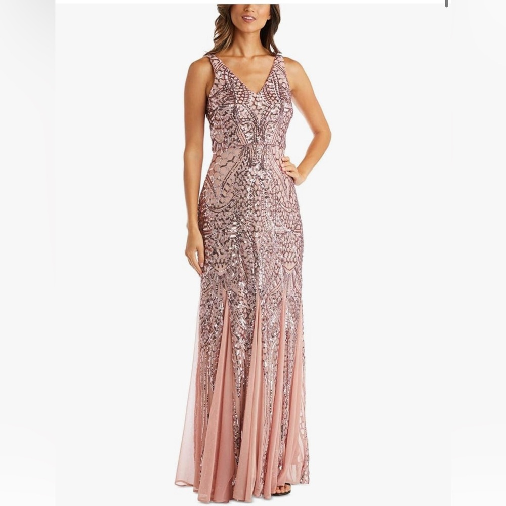 Nightway Full Length Sleeveless Embellished Dress 
Size 10 Rose color